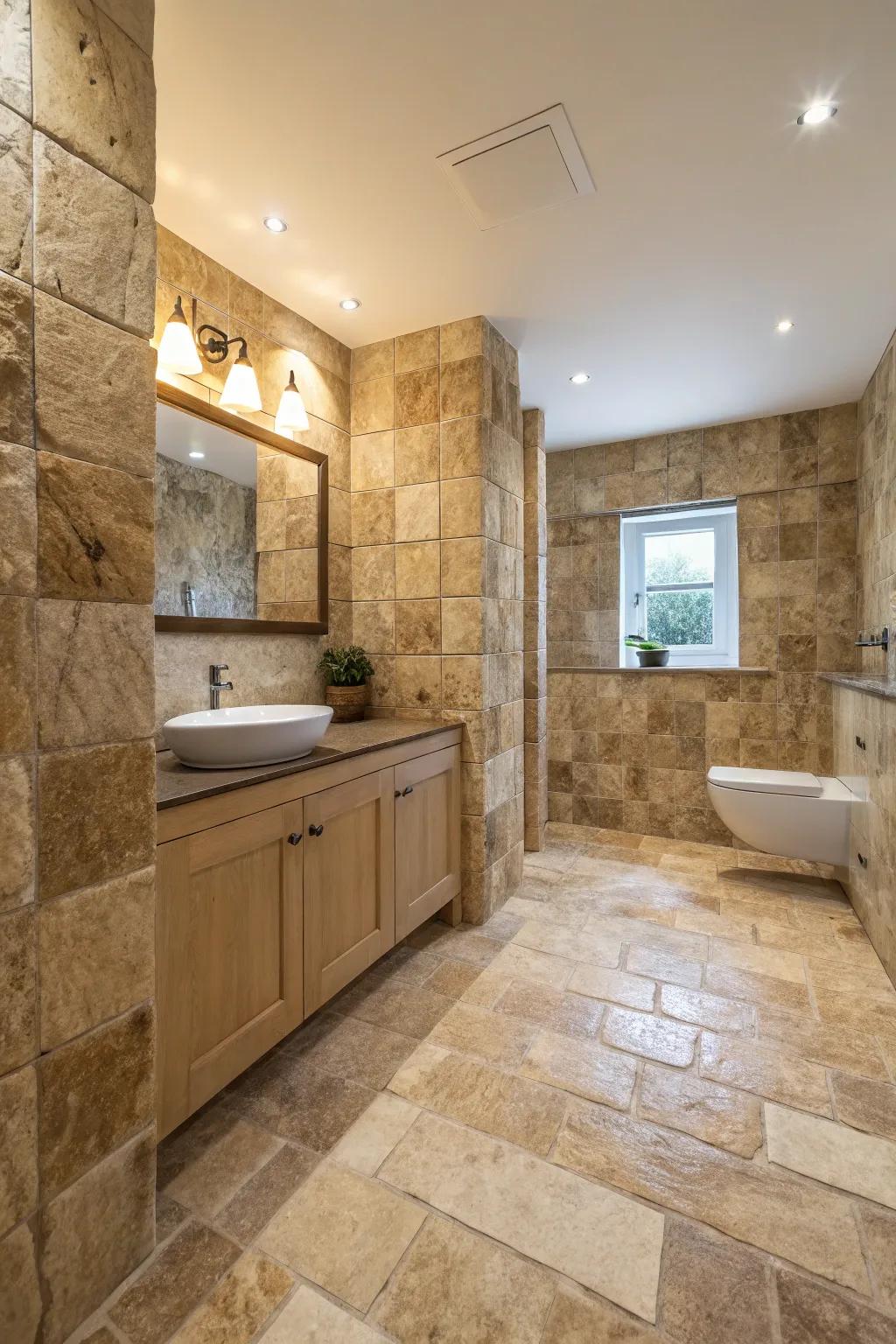 Inherent rock tiles add elegance and texture.