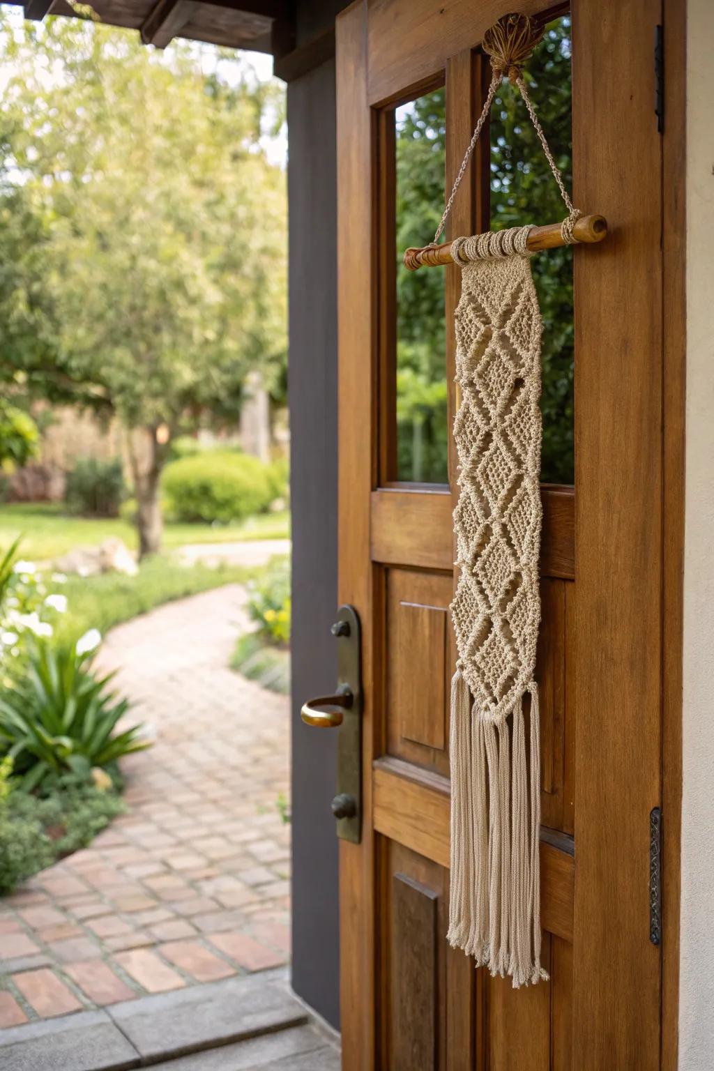 Macram&eacute; hangings add a bohemian and personal touch.