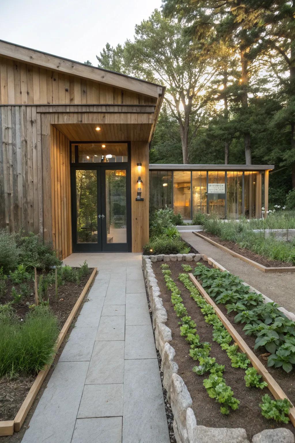 Sustainable features delivering environmental consciousness and freshness to the entrance.