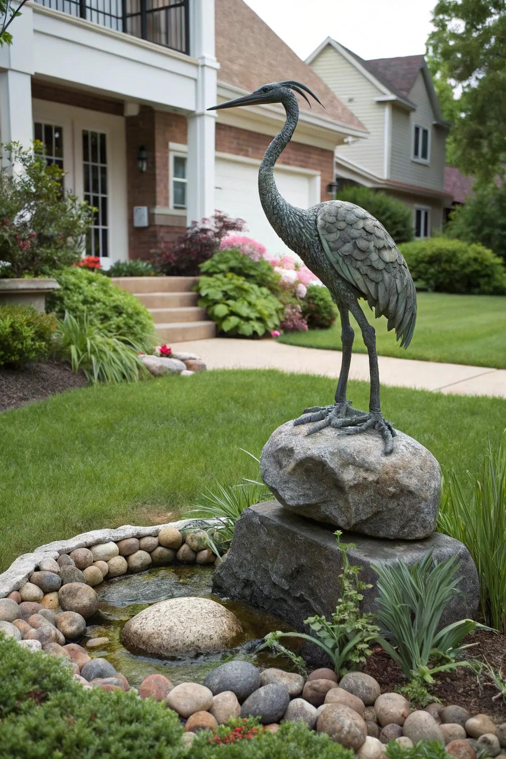 The beauty of garden art is enhanced by river stones.