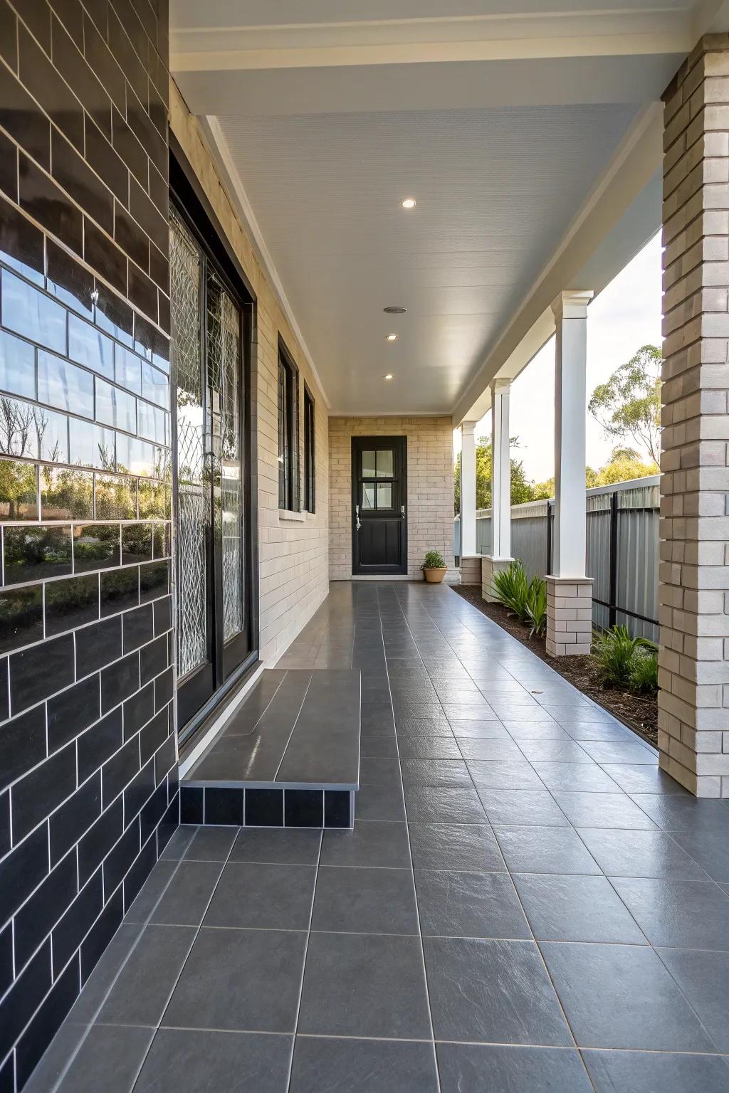 Gleaming wall coverings add a sleek and modern touch to your porch.