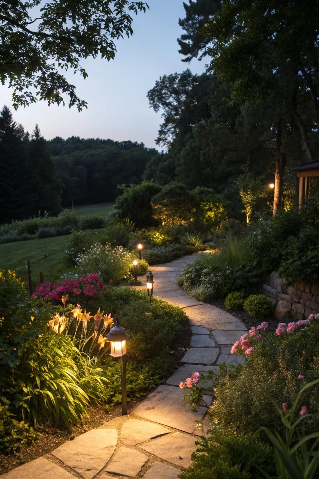 Garden lighting makes a magical atmosphere.