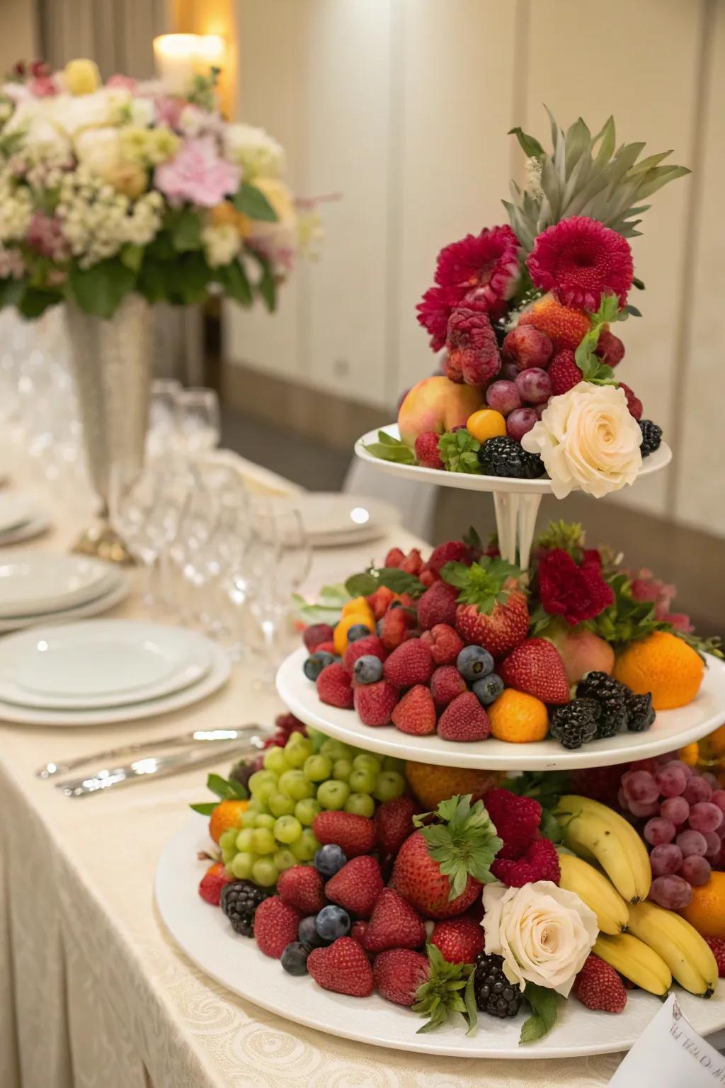 An elegant fruit and bloom mix perfect for upscale events.