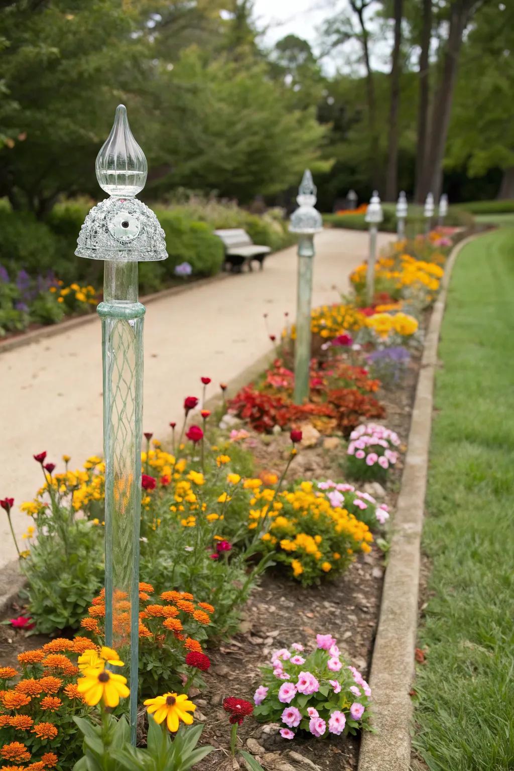 Guardian figure stakes guarding the garden.