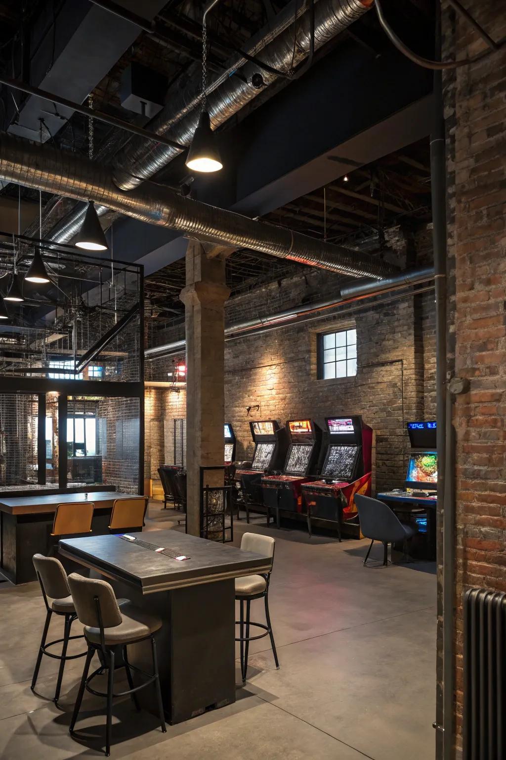 Metallic details give your gaming room a contemporary industrial look.