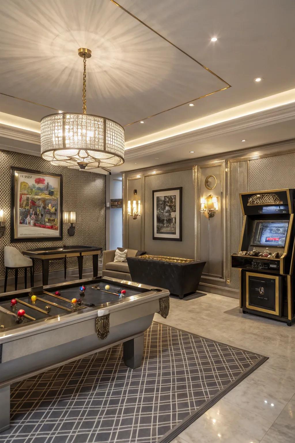 Shiny accents add sophistication and luxury to your game room.