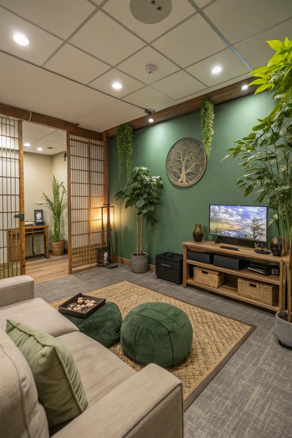 Serene green shades offer tranquility and balance.