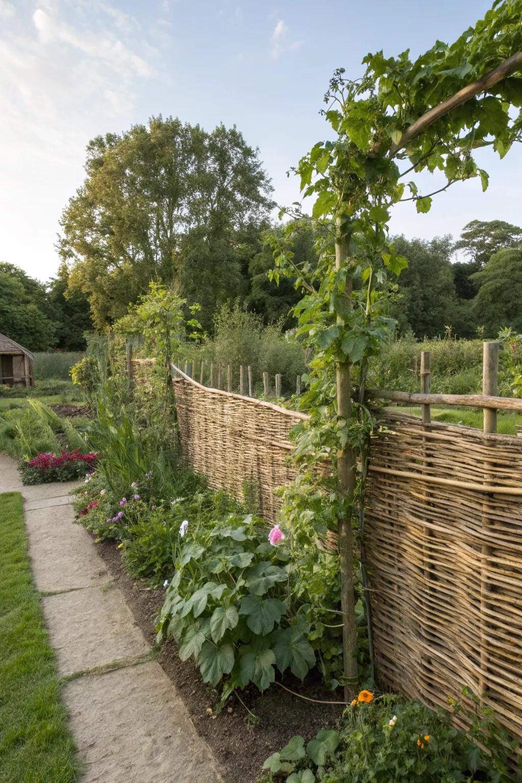 Interwoven filbert surrounds add elegance and natural appeal to gardens.