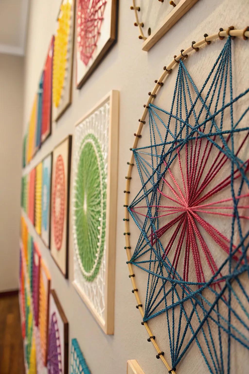 String art introduces texture and a hands-on touch to geometric decor.