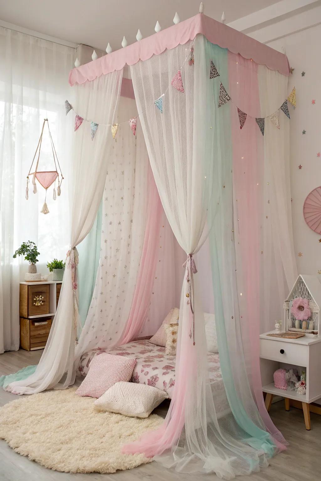 Layered curtains contribute luxury and depth.