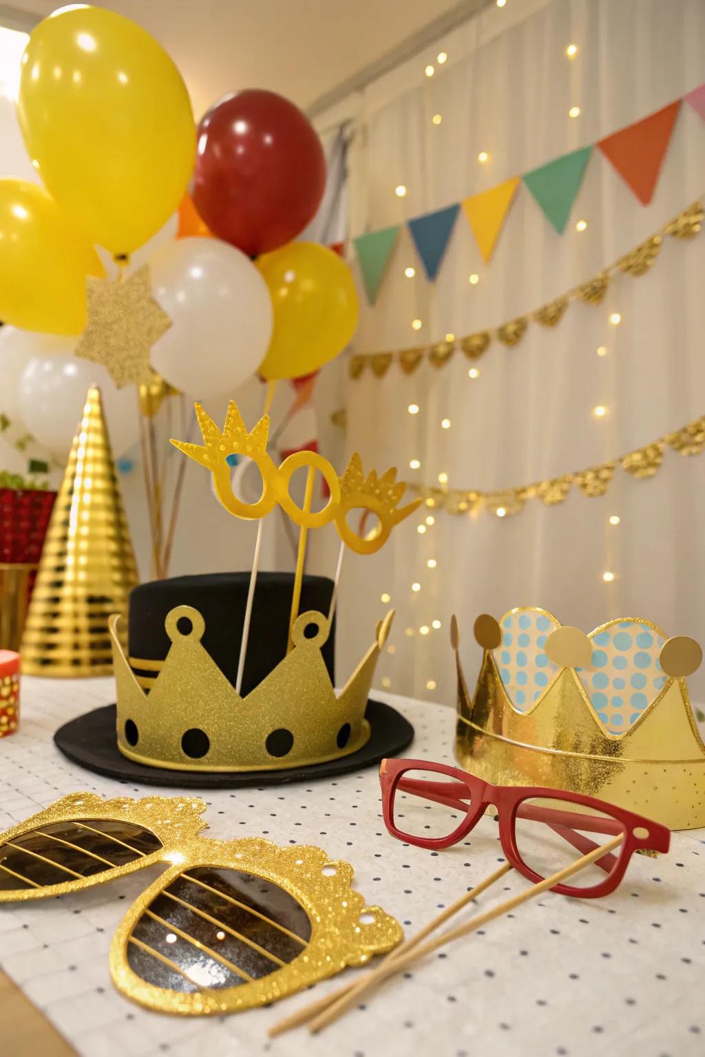 Gold snapshot accessories add fun and creativity to your party.