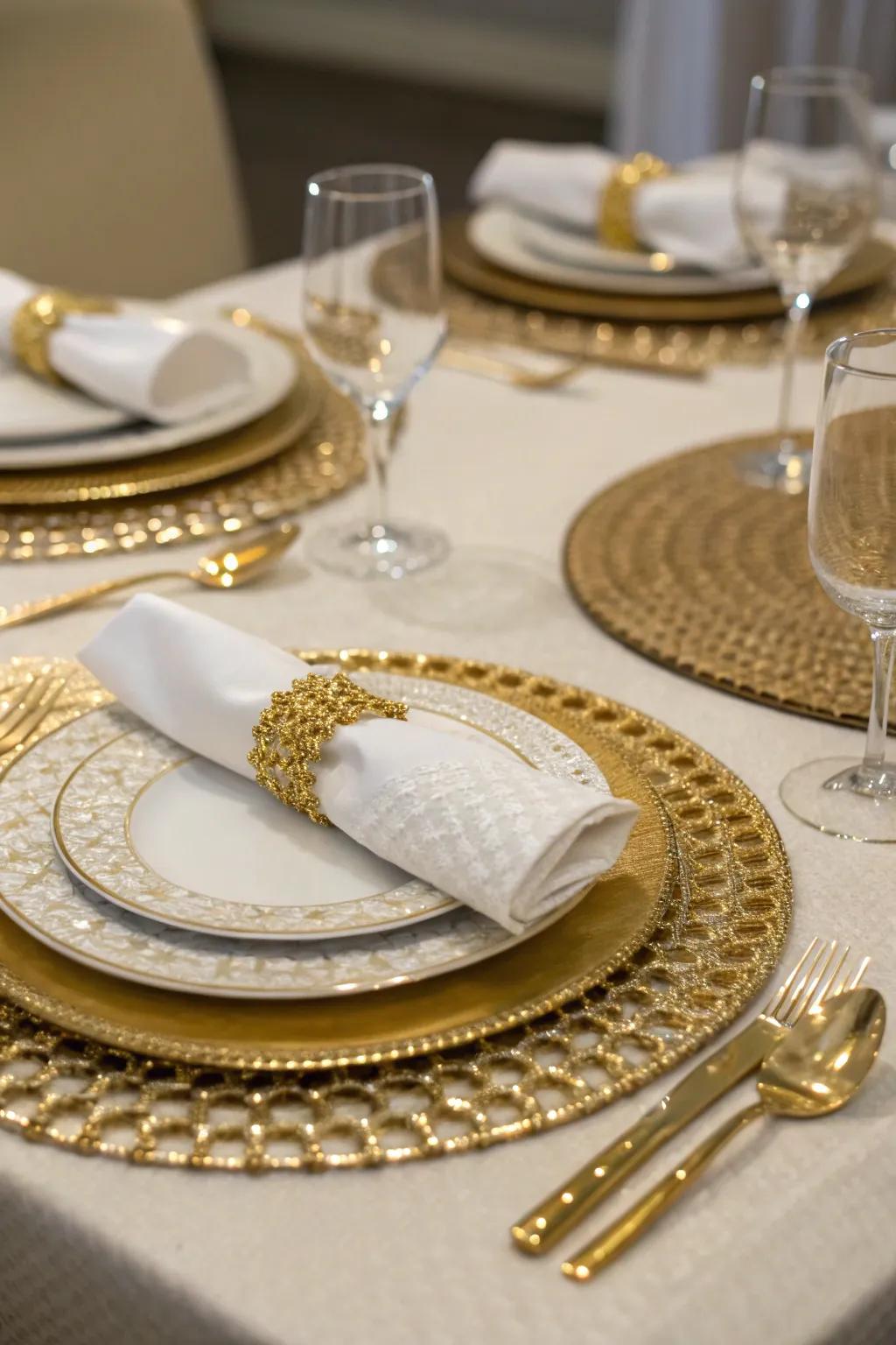 Place settings featuring gold details enrich the dining experience.