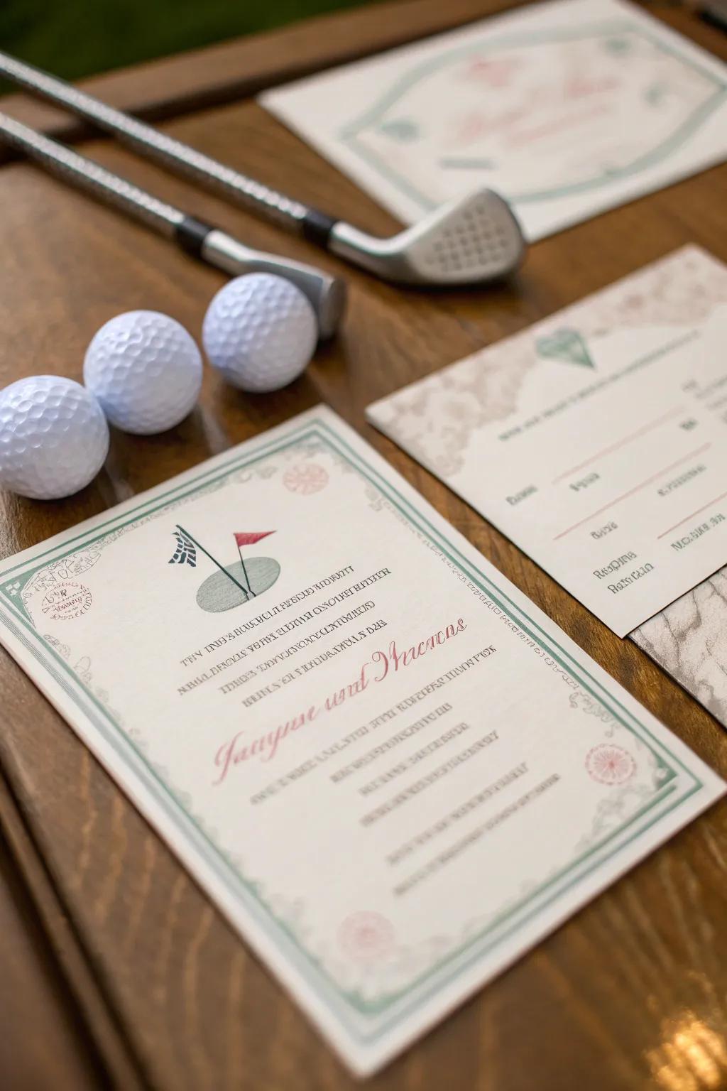 Elegant wedding paper featuring a subtle golf motif.