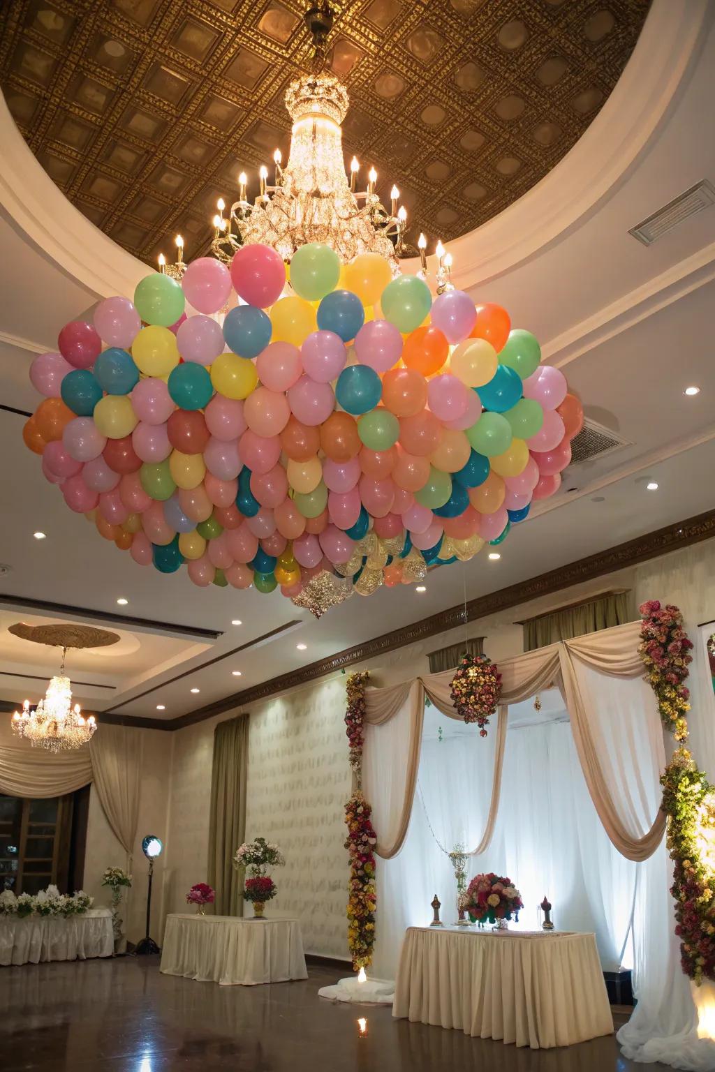 A balloon chandelier enhances the venue with sophistication.