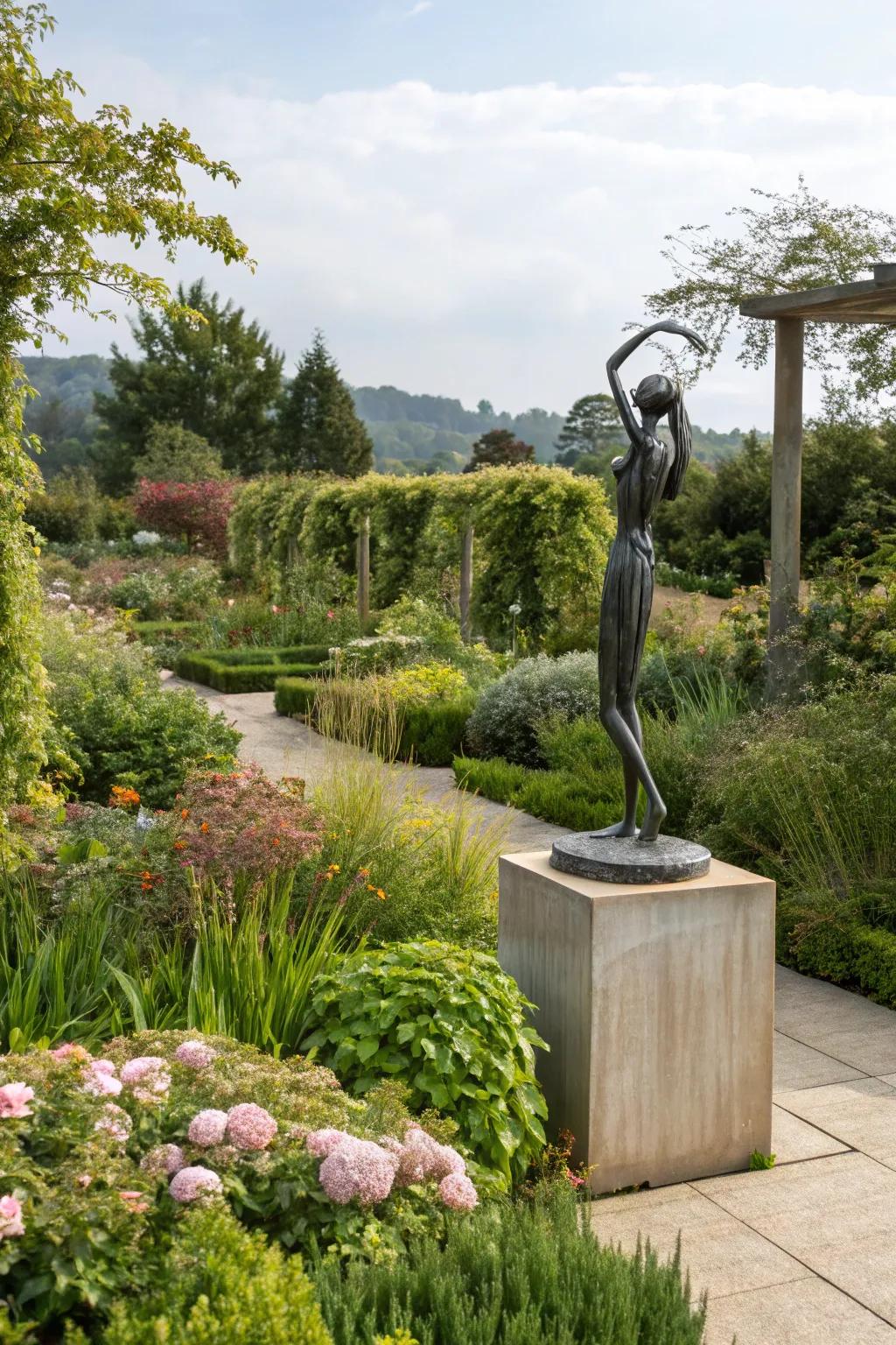 A garden art piece bringing artistic flair and a central point to the landscape.