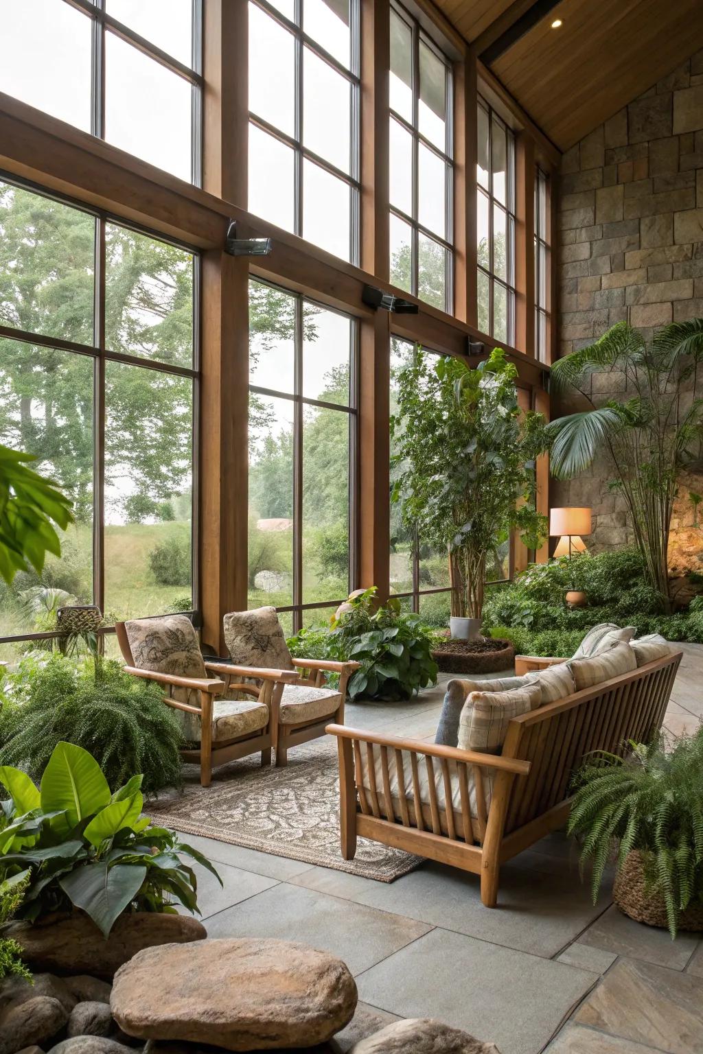A living area embracing nature-inspired design principles.