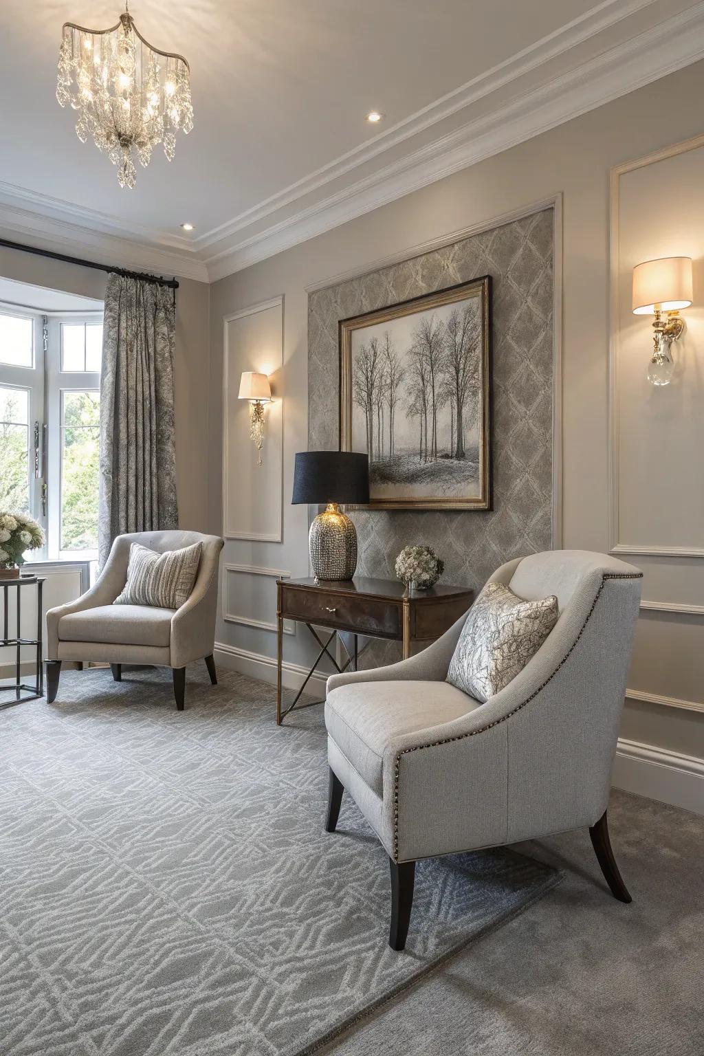 Oatmeal walls provide a versatile, neutral backdrop with grey floor coverings.