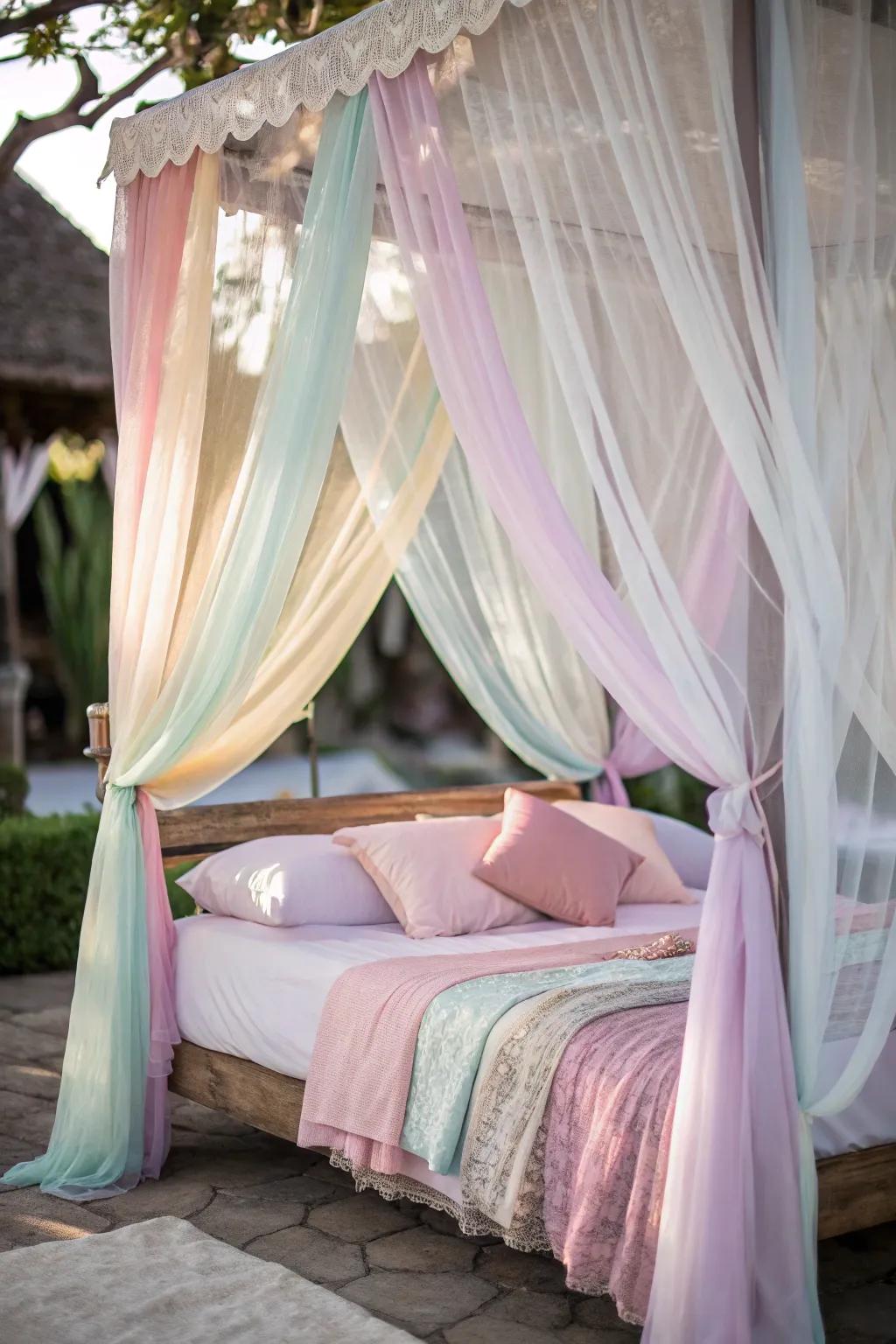 Ethereal drapes design a whimsical sleeping area.