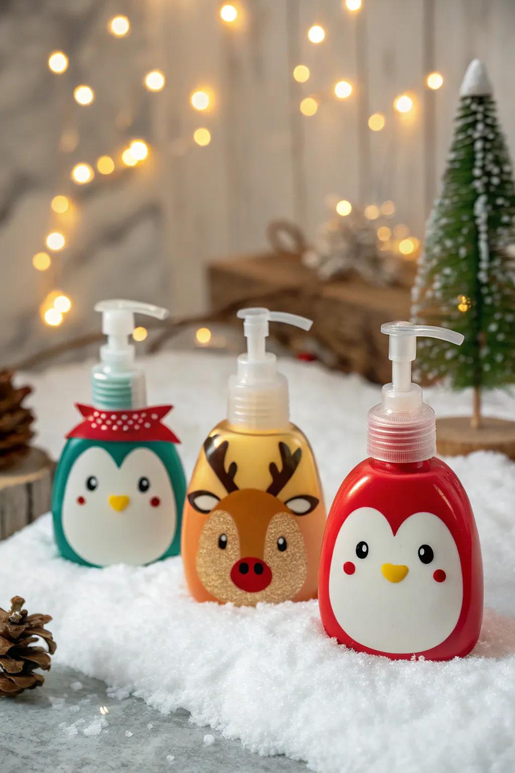 Fanciful animal-shaped hand soap bottles for holiday fun