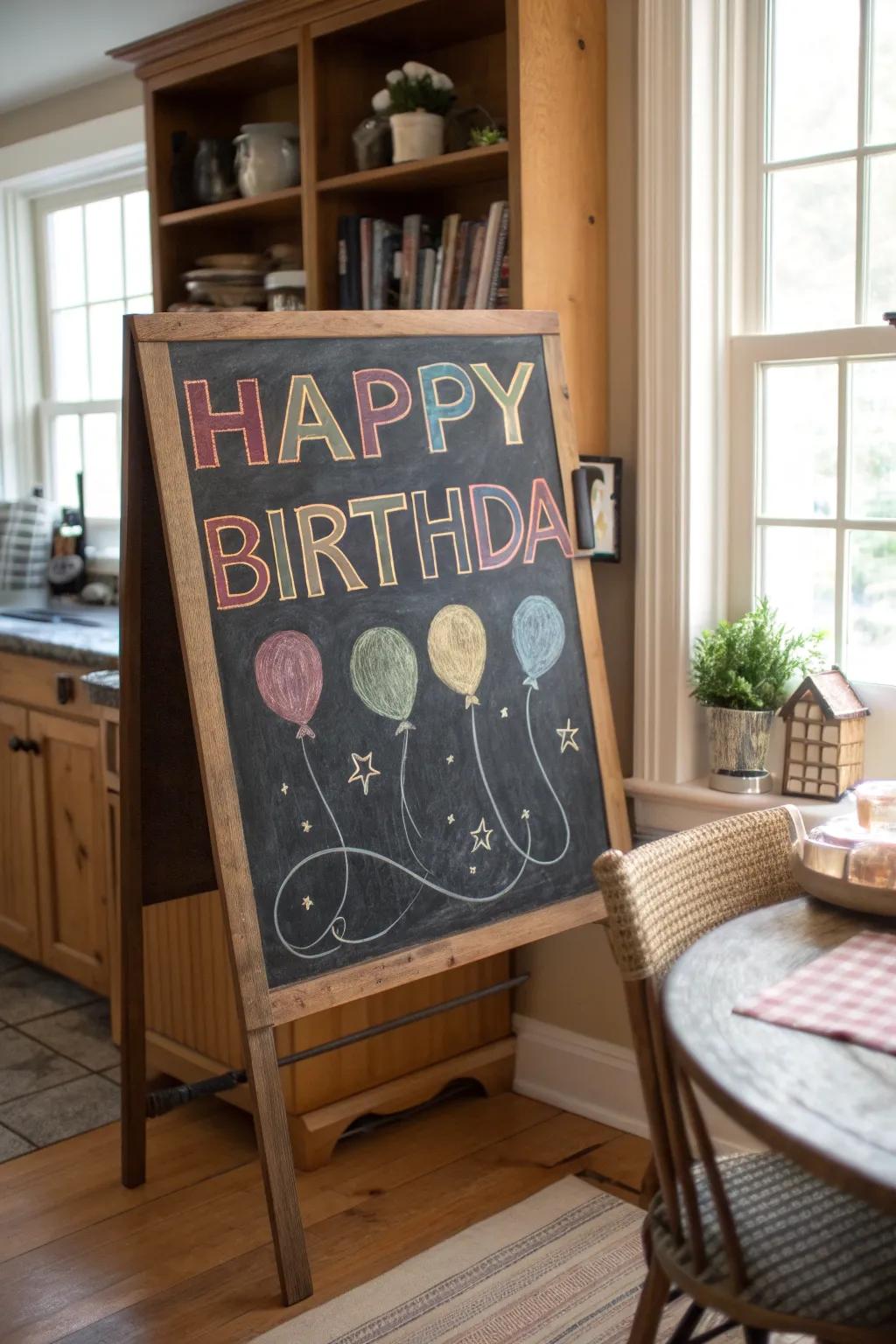 Slate-board styles add rustic charm to birthday displays.