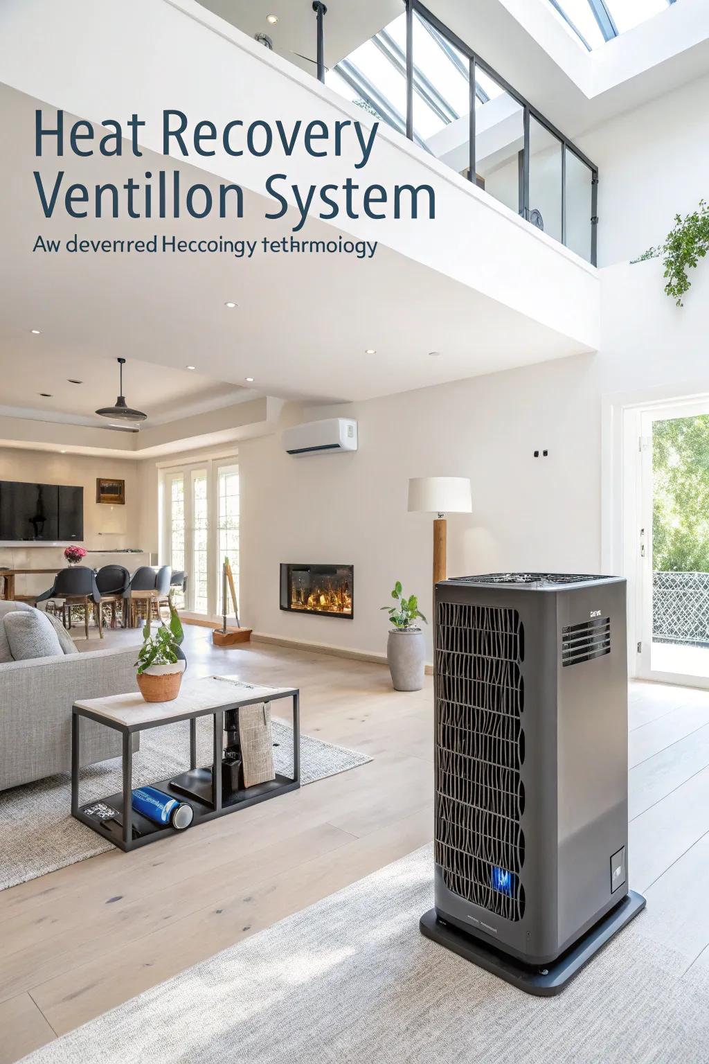 A modern home interior featuring a warmth-recapture ventilator system for superior air quality and energy optimization.