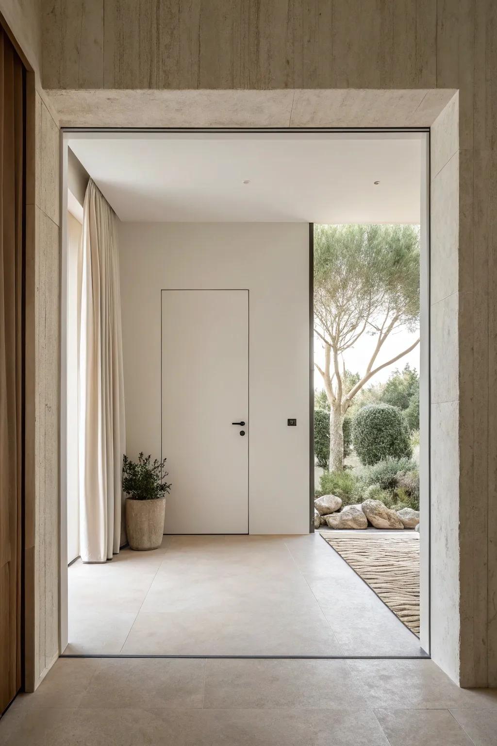 A minimalist interior featuring an invisible swivel entrance.