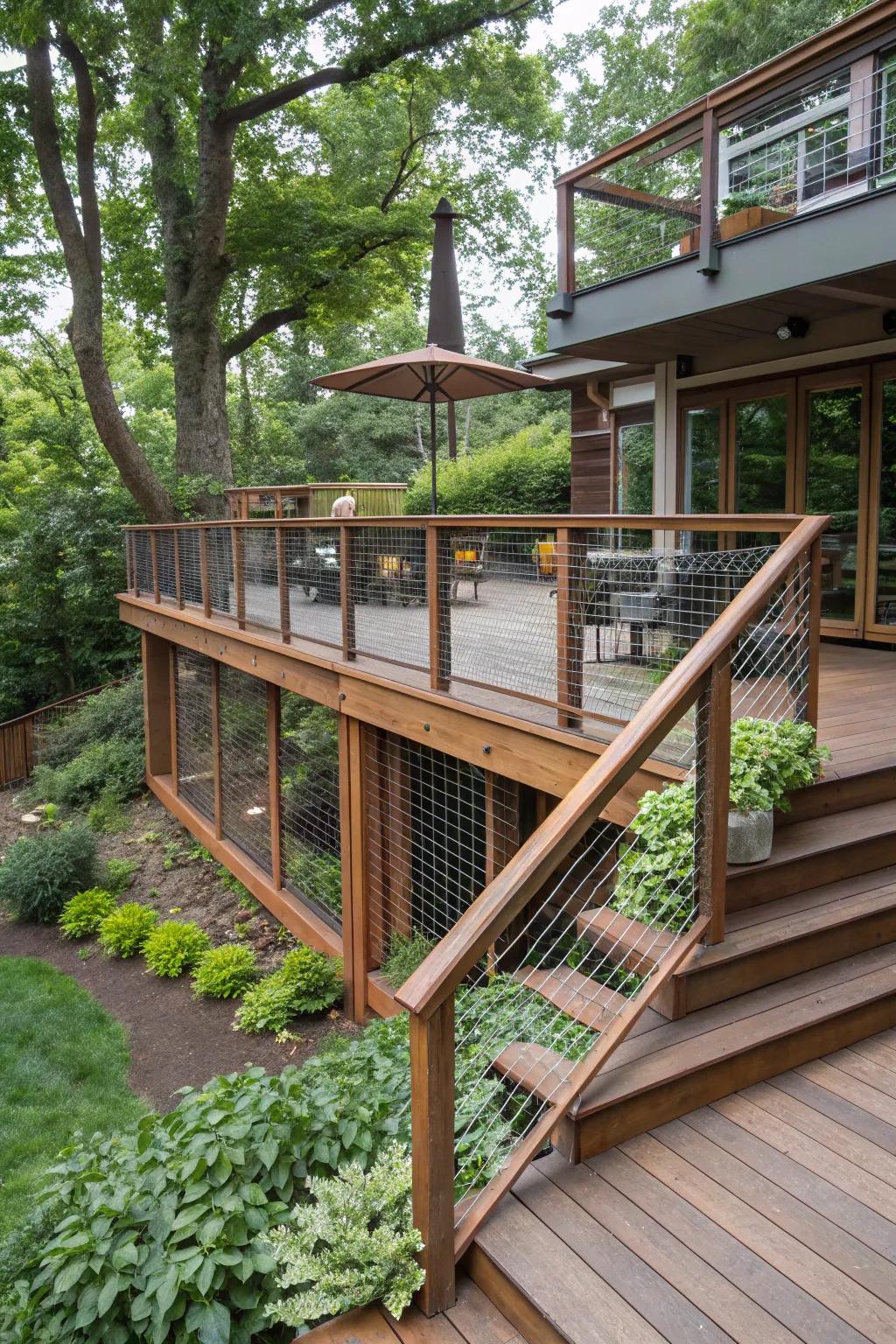 Tiered levels enhance depth and visual interest on decks.