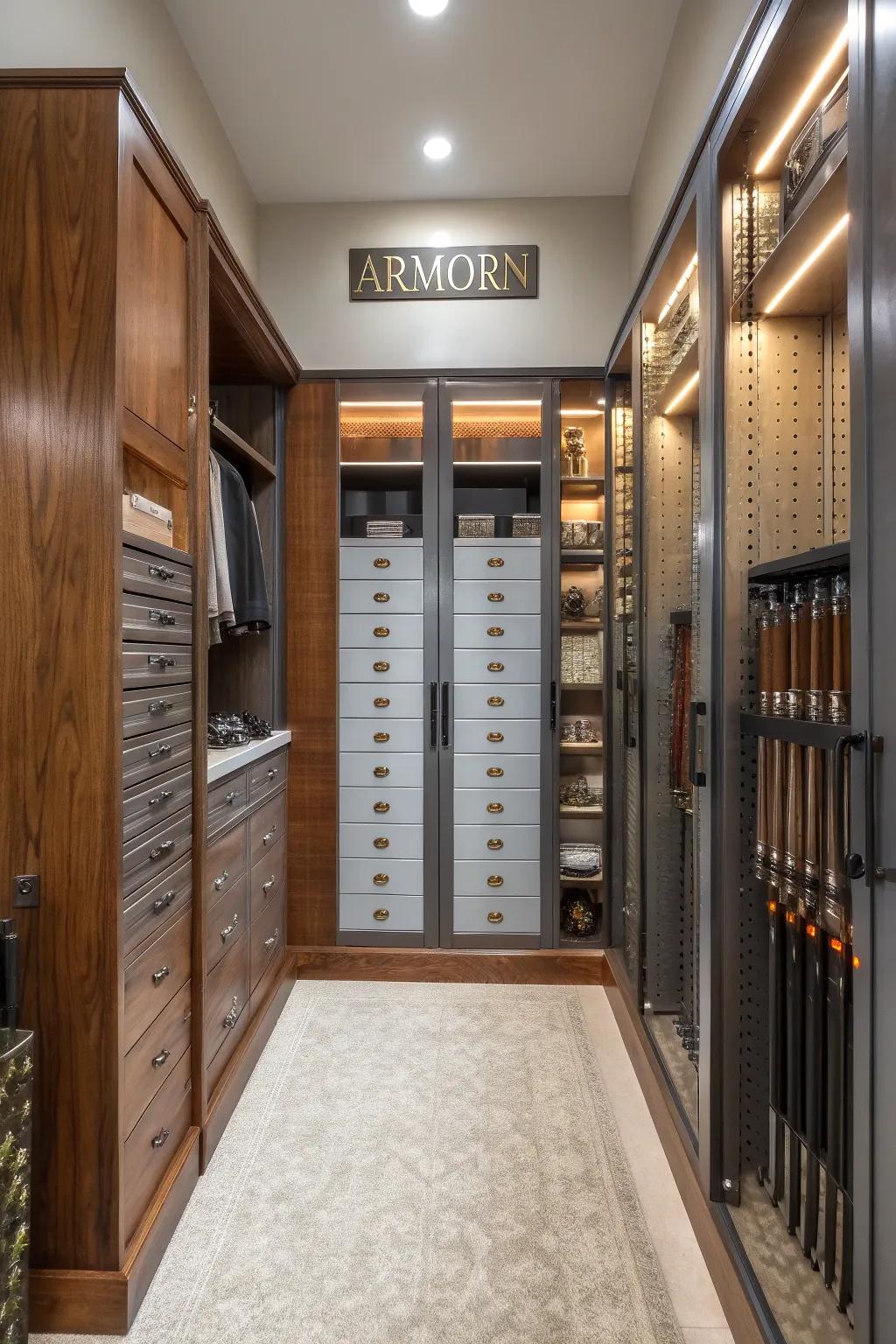Ammunition is kept secure and organized with specialized storage.