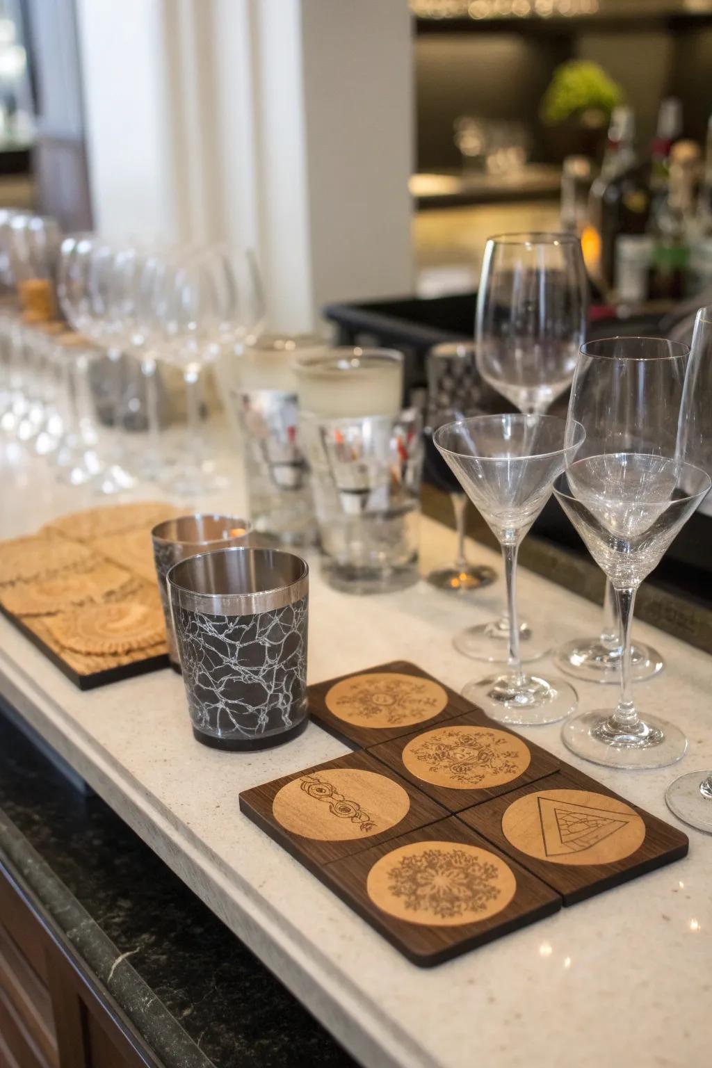 A unique bar essentials spot enhances your celebration's style.