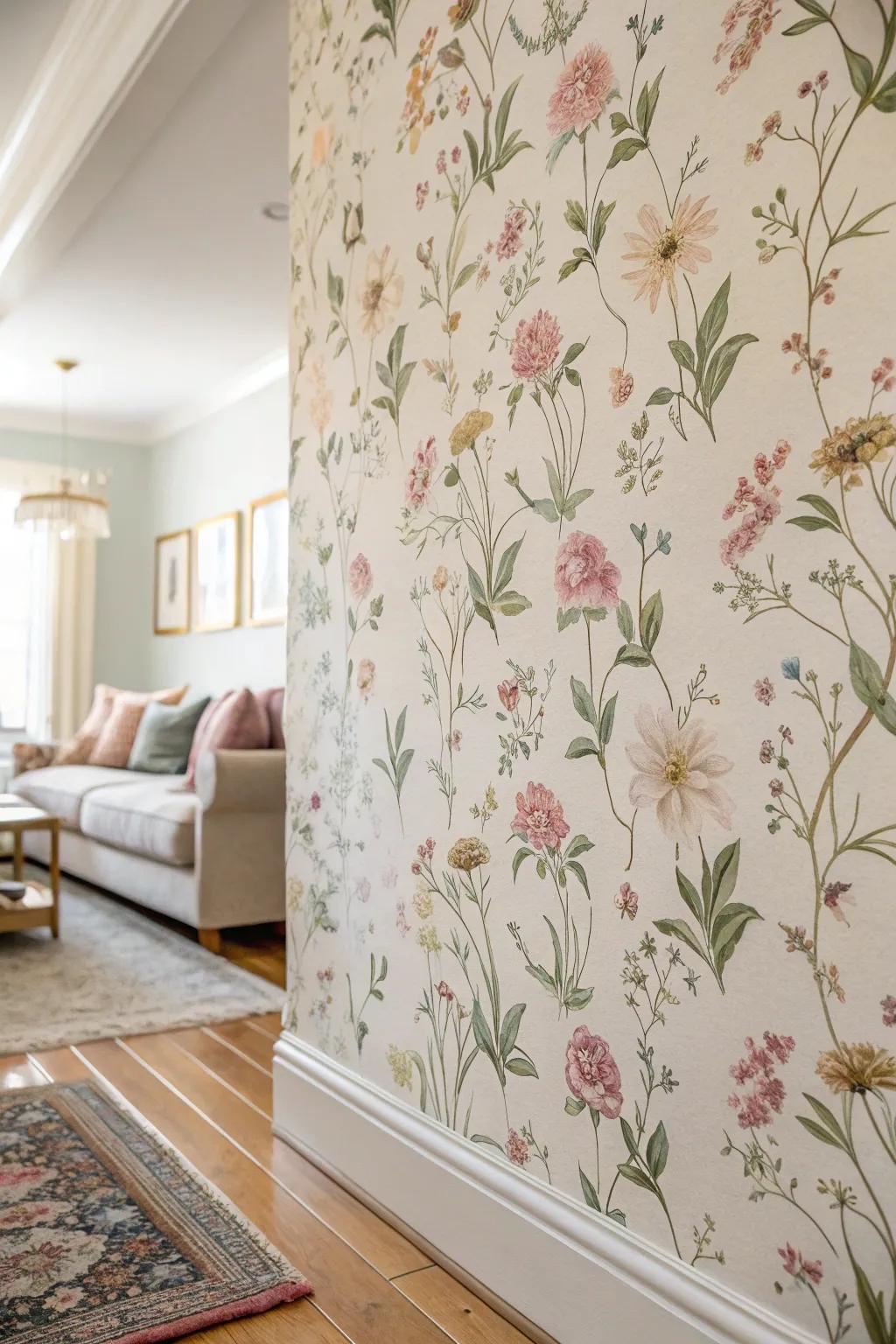 Temporary wallpaper brings about a striking, seasonal transformation.