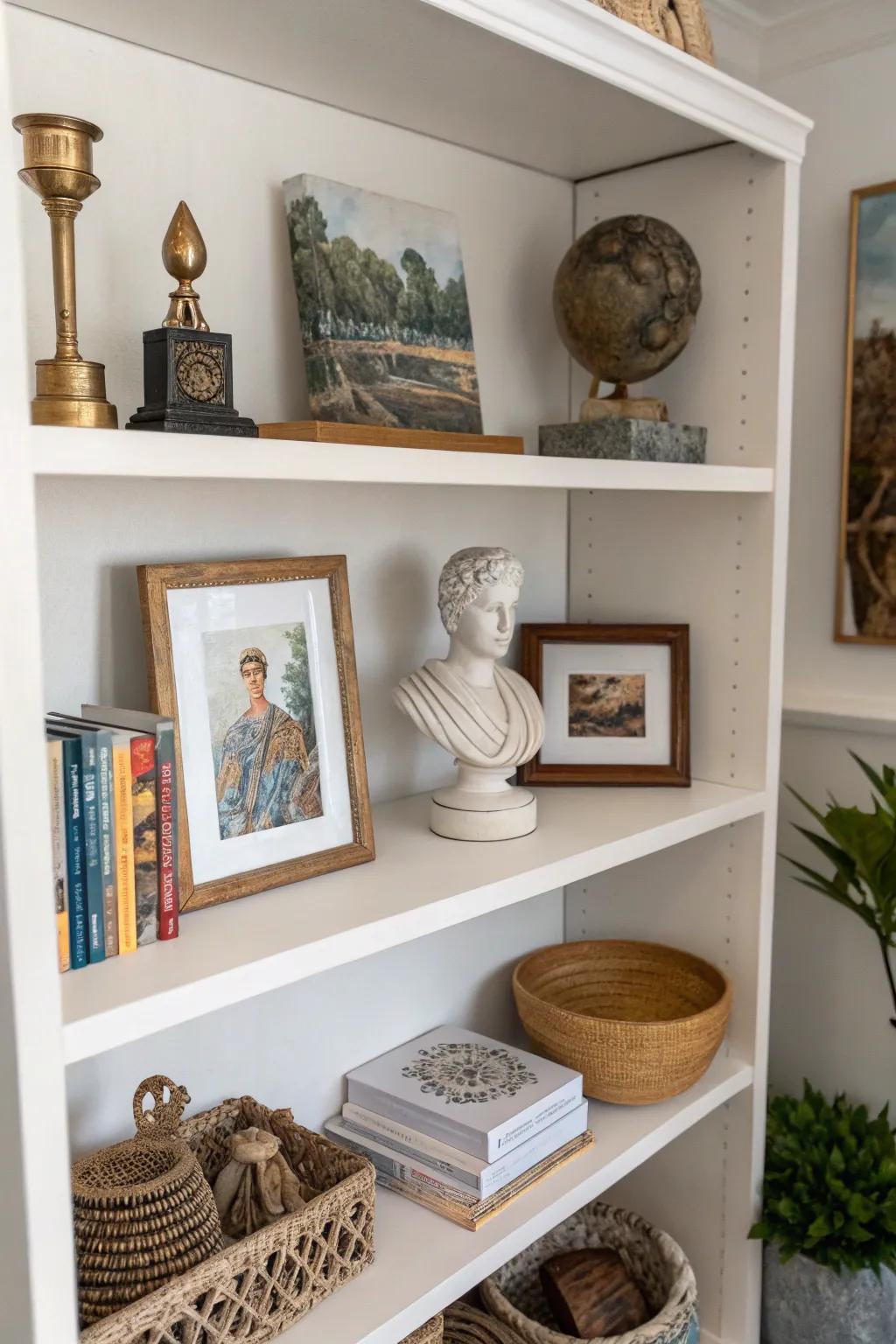 Art elevates shelf decor.