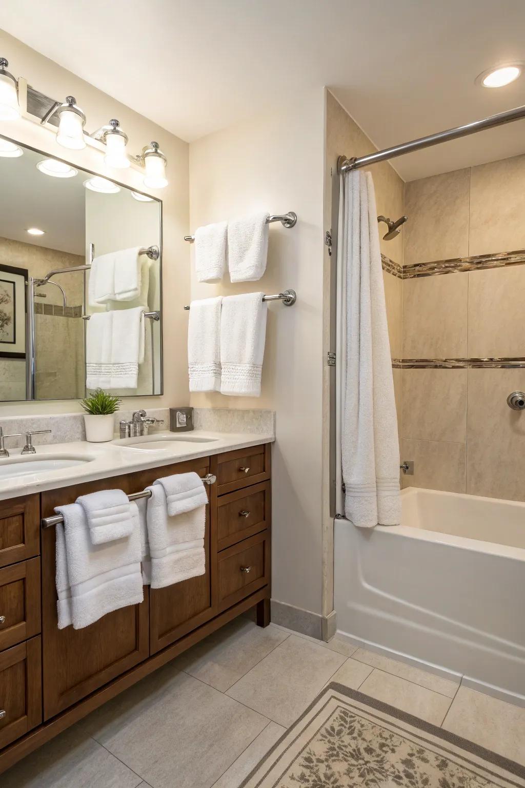 Dual towel bars offer extra space for busy families.