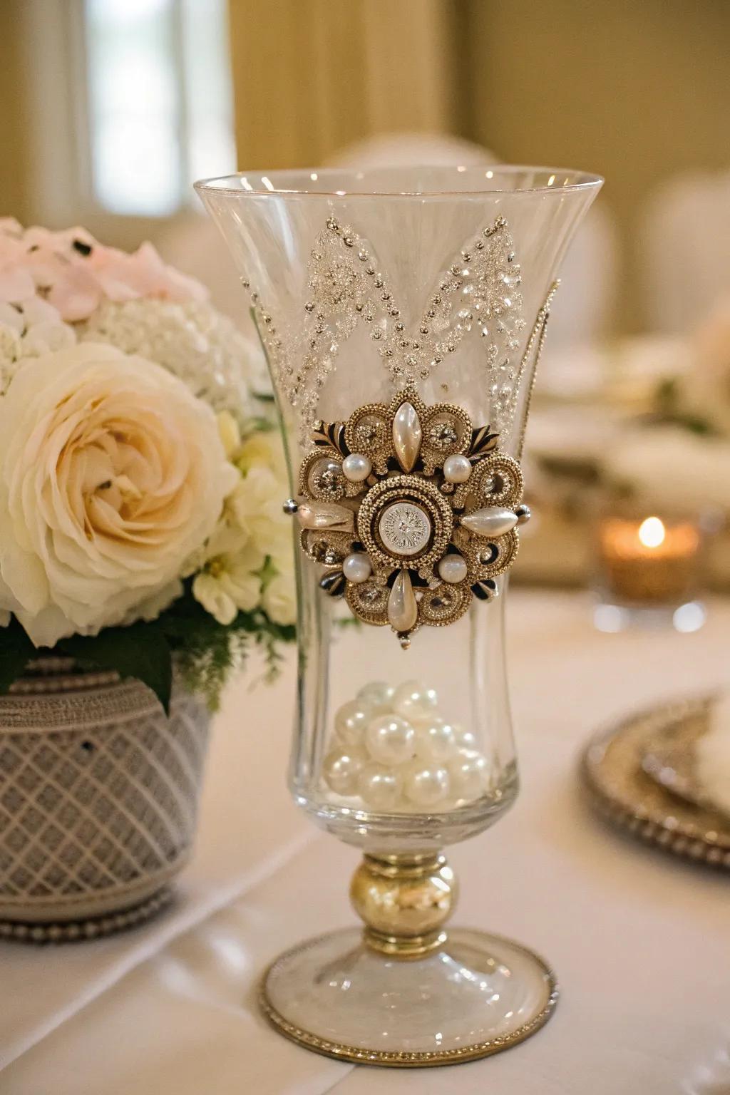 An antique clasp inside a windproof candle holder adds a unique vintage touch.