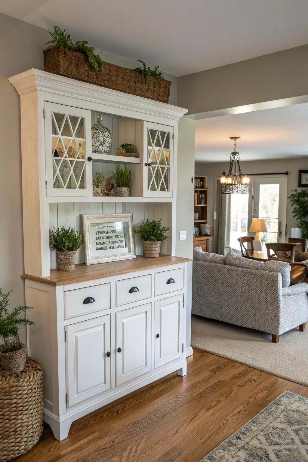 Characterize your space inventively by using a hutch top divider.