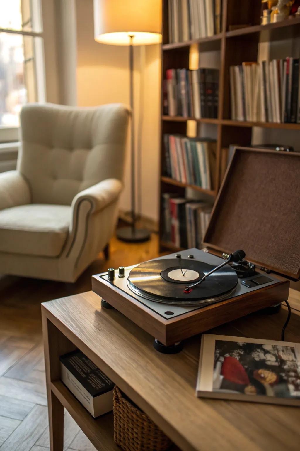 A vintage music player adding authentic sound to the atmosphere.