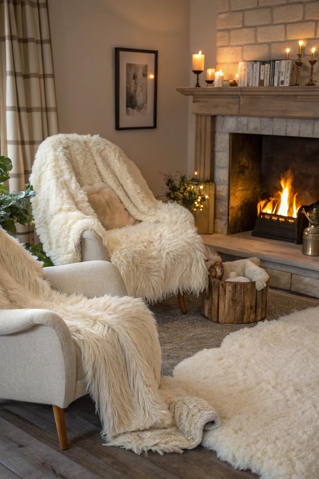 Cozy warmth with imitation coat chair wraps.