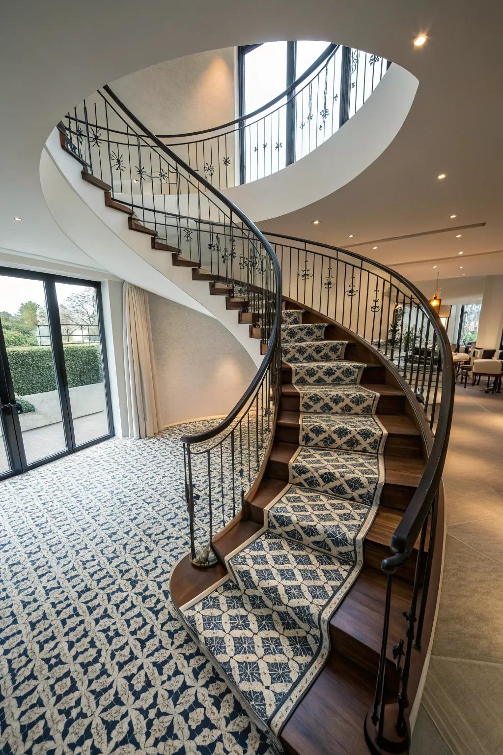Incorporate elegance through a space-conserving spiral staircase.