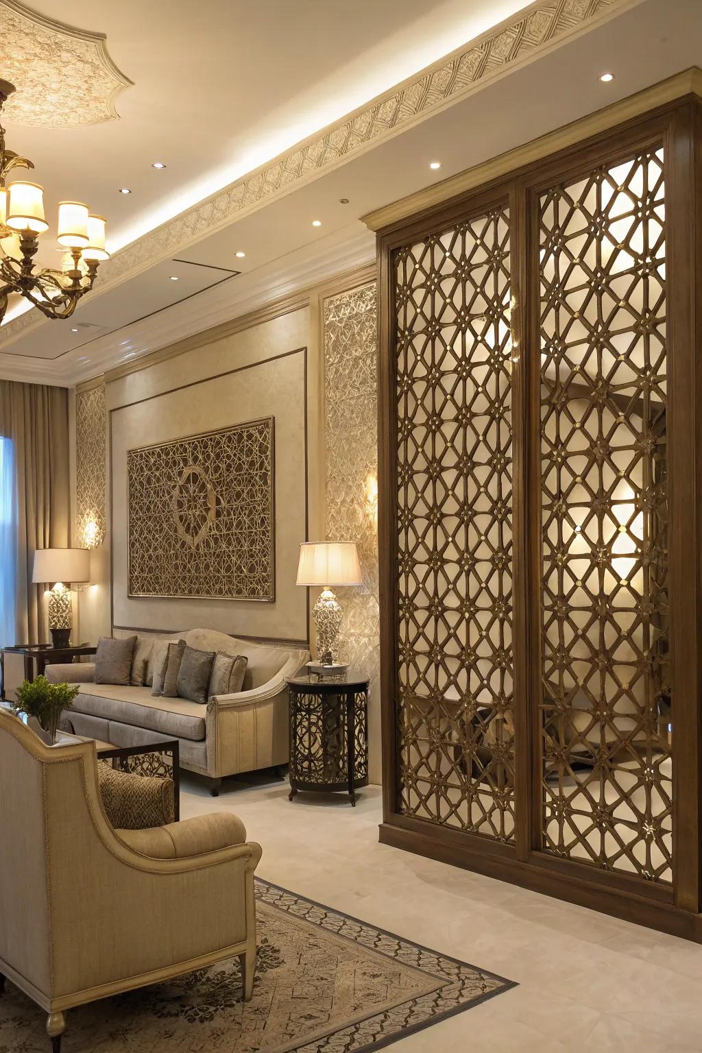 Ornate lattice element adding a detail of elegance to the living space.
