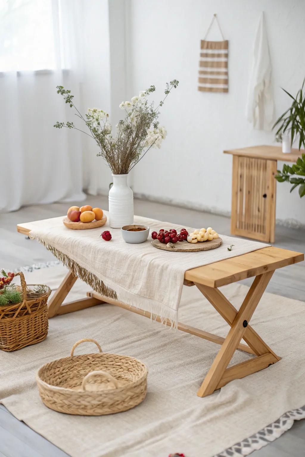 A minimalist plan creates a modern and appealing picnic arrangement.