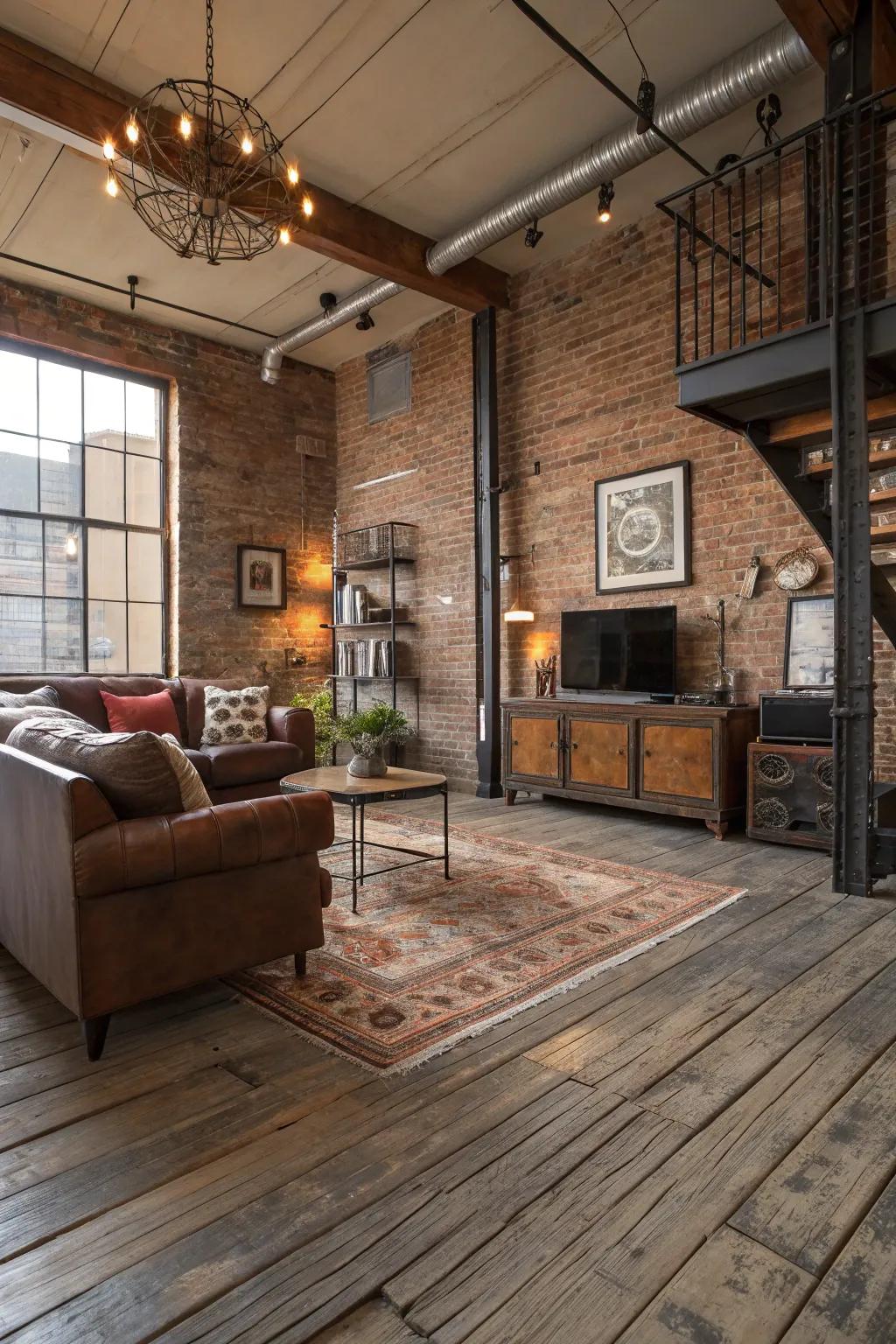 Durable flooring sets the tone for the industrial aesthetic.