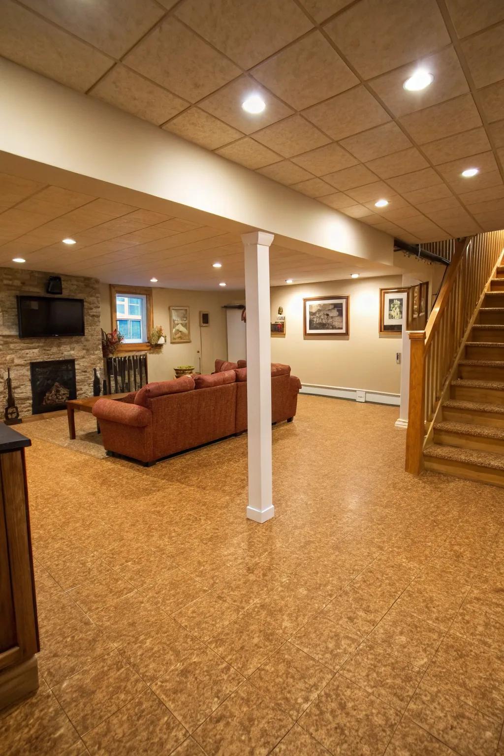 Bark flooring offers comfort and sustainability.