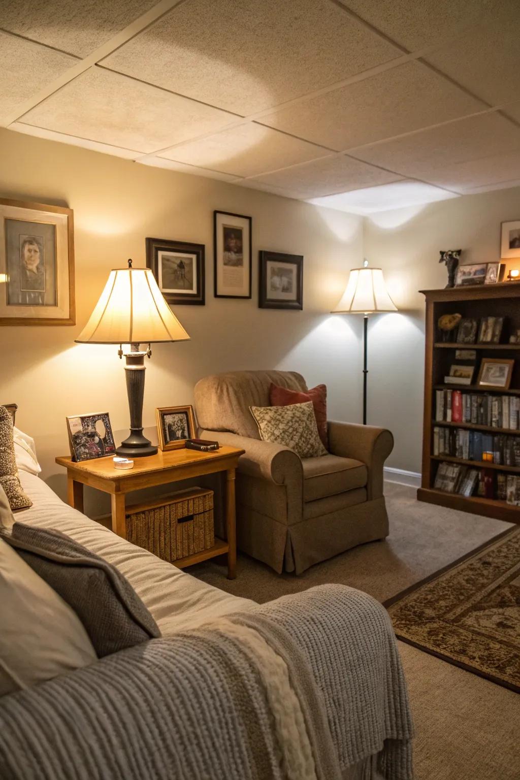 Subdued illumination cultivates an agreeable ambiance.