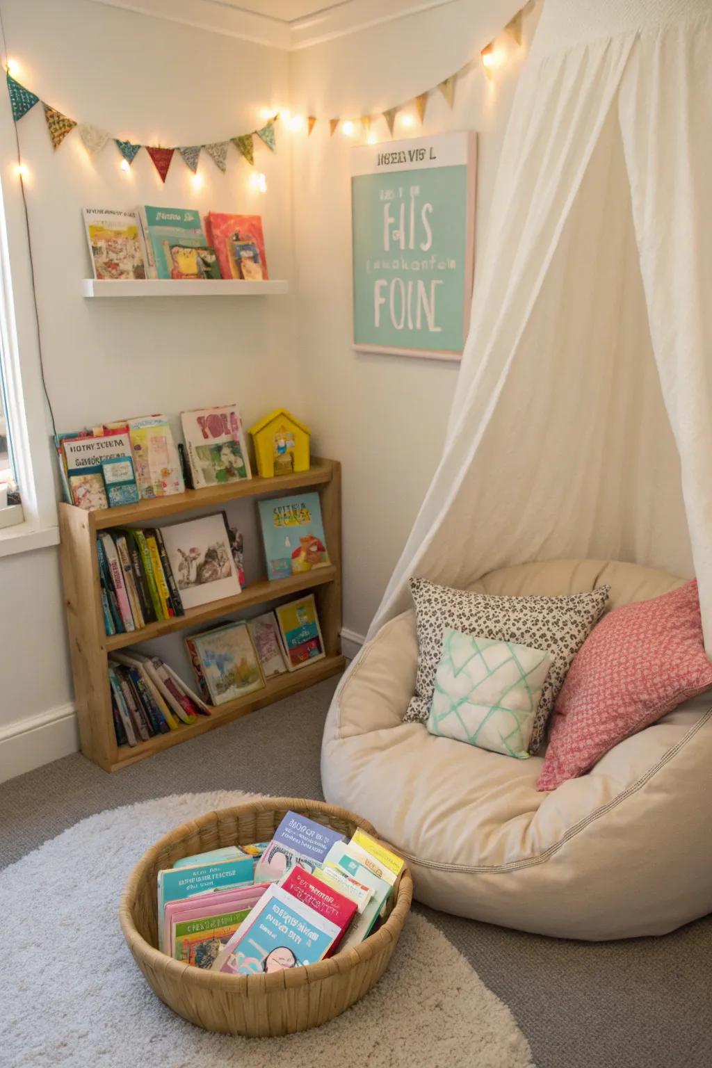 A reading nook encourages early language development.