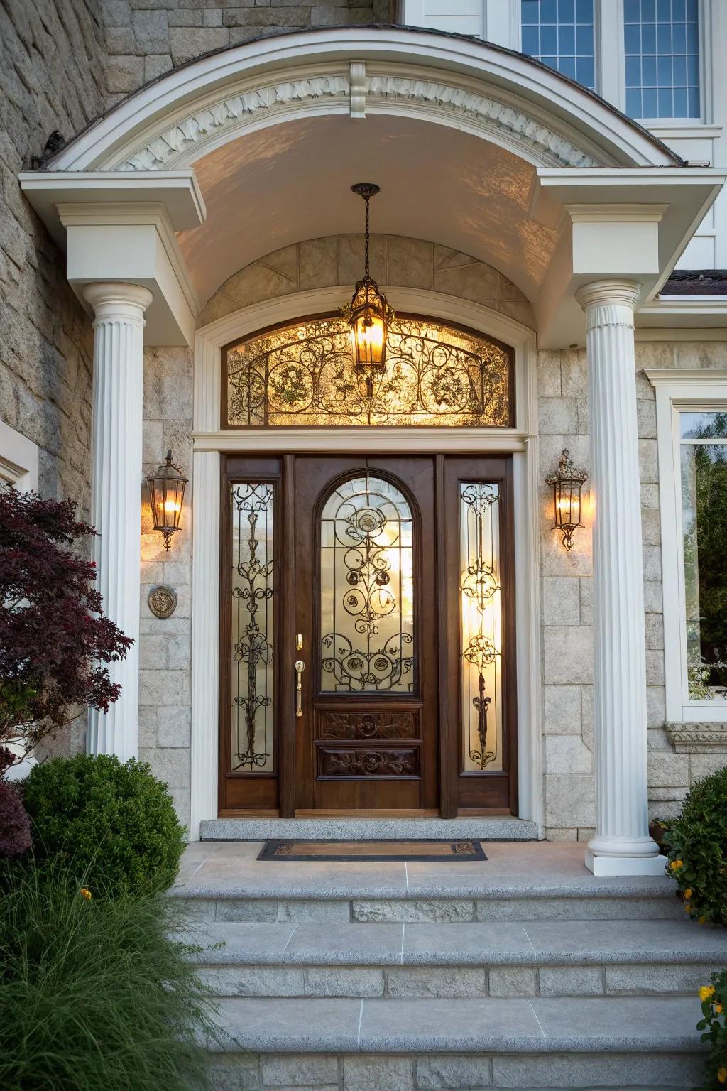Side windows introduce light and impressiveness to this entrance.