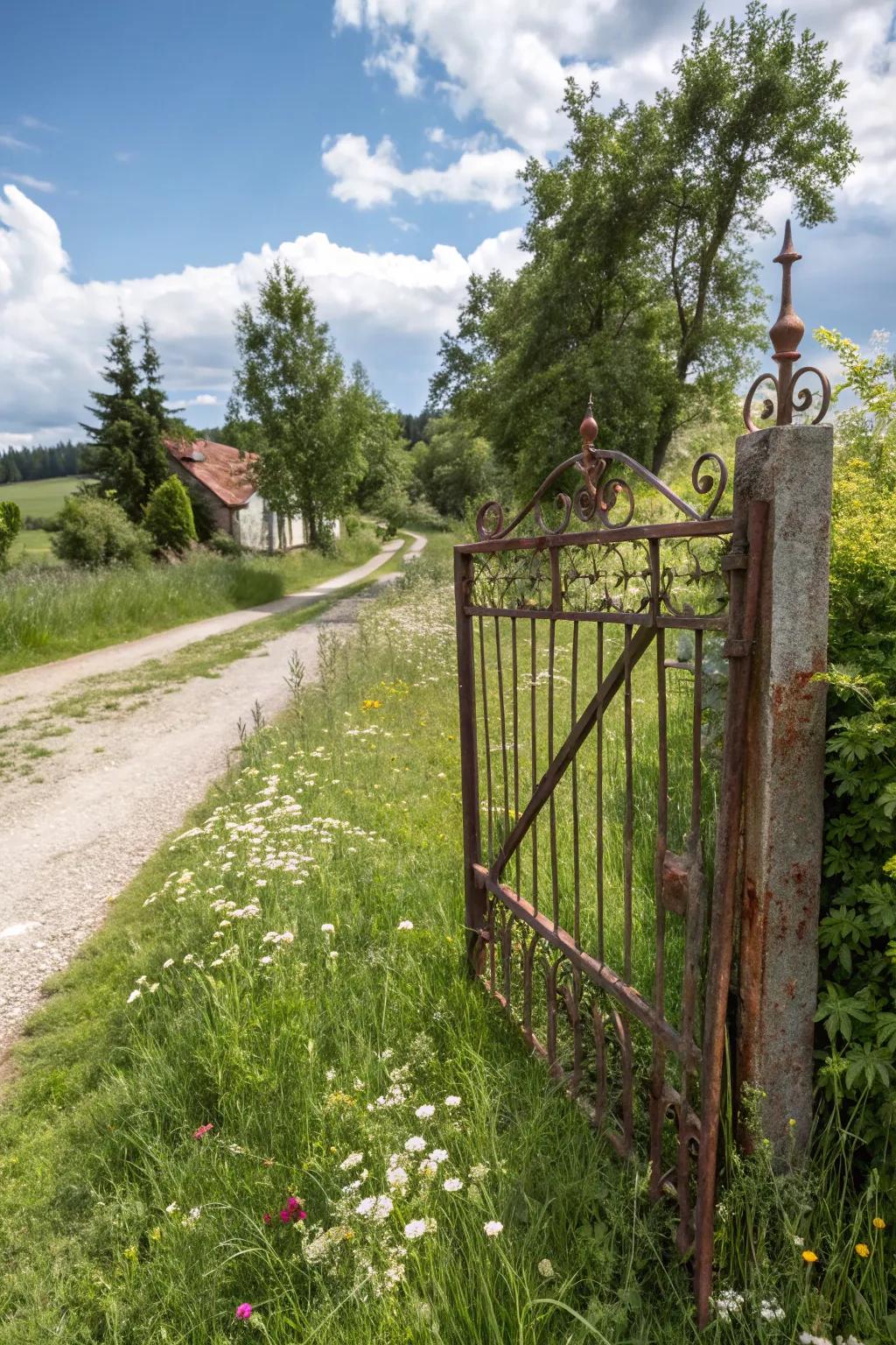 A homespun iron entrance that is inviting and charming.