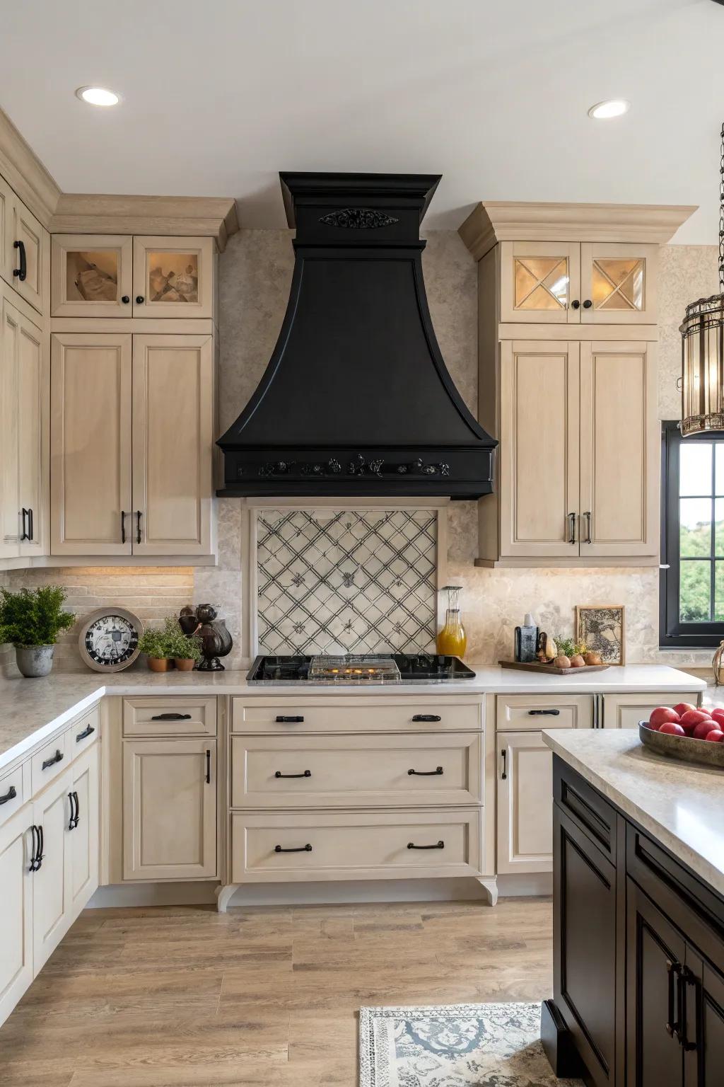 Bold black range hoods make a striking statement.