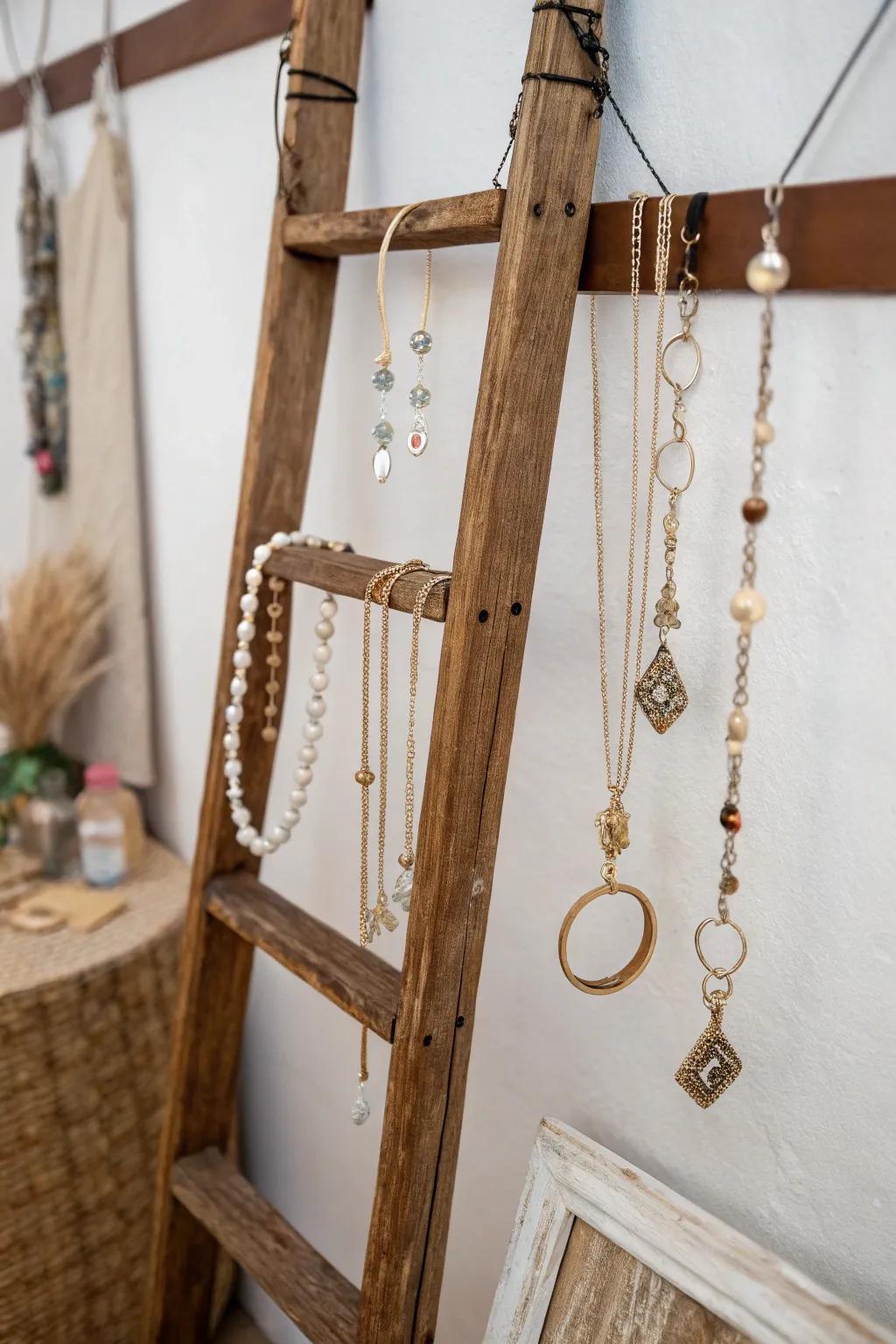 A repurposed escabelle employed for jewelry array