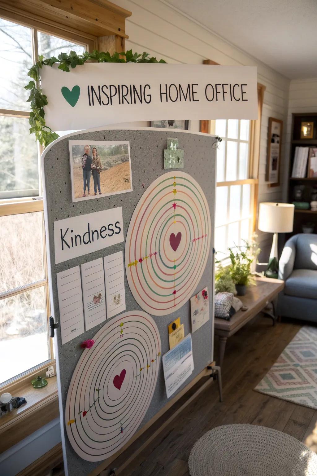 An inspiring home office echo effect board illustrating the spreading impact of kindness.