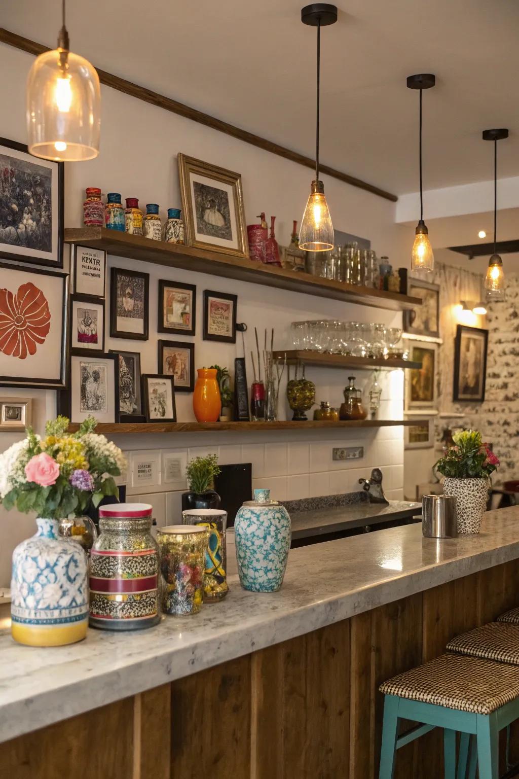 Art and decor personalize your kitchen bar.