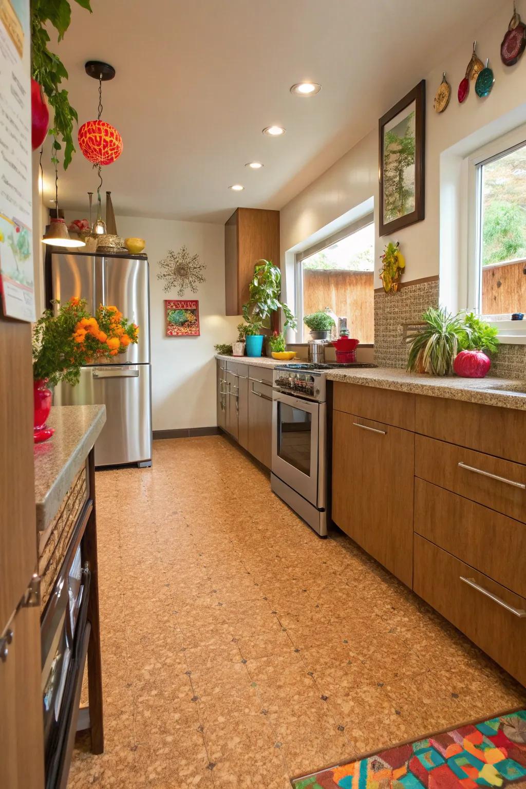 Cork flooring is eco-friendly and comfortable.